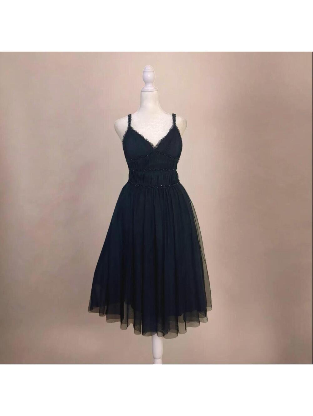 BCBG Midnight Blue Tulle Sequin Ballerina Midi Formal Evening Dress